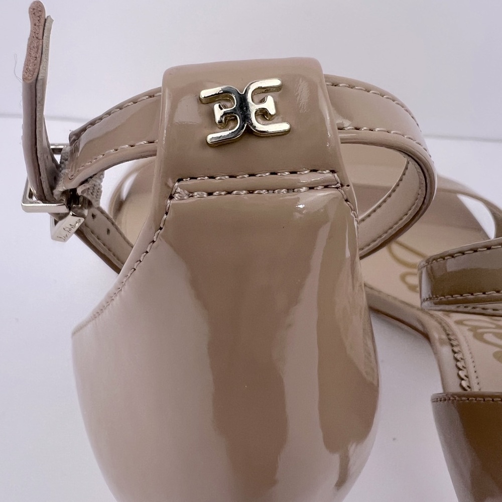SAM EDELMAN PATTI ANKLE STRAP HEEL, BEIGE SHINY PATENT, WOMENS 11, EUR 41, UK 8 - Picture 13 of 17